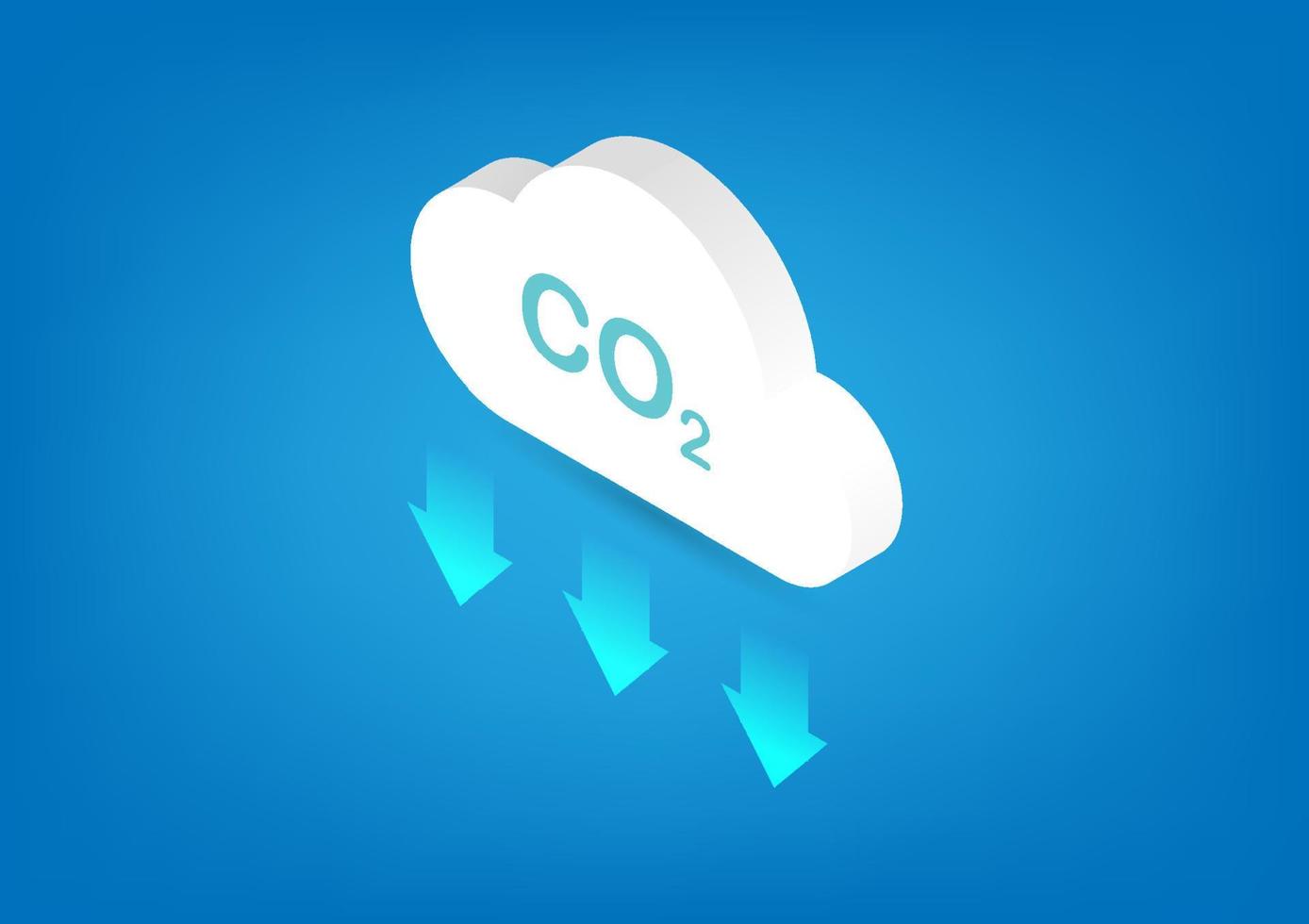CO2 neutro. concepto de cero emisiones netas. reducción de las emisiones de dióxido de carbono. ilustración de nube isométrica. vector