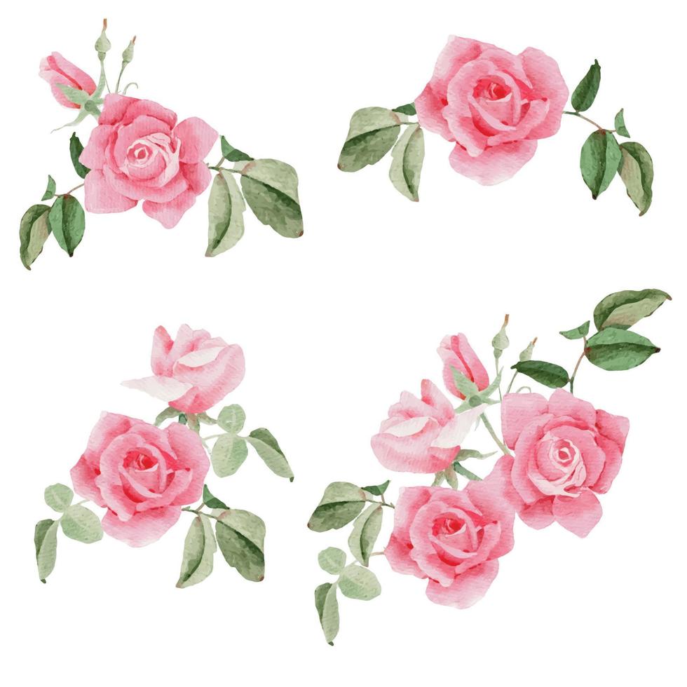 ramo de flores rosa rosa acuarela para el día de san valentín vector