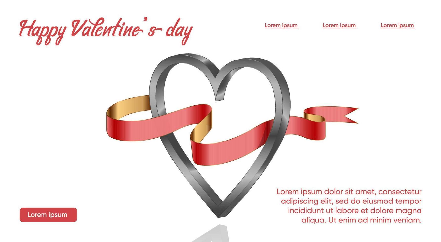 día de San Valentín. préstamo. corazón degradado metálico con cinta roja vector