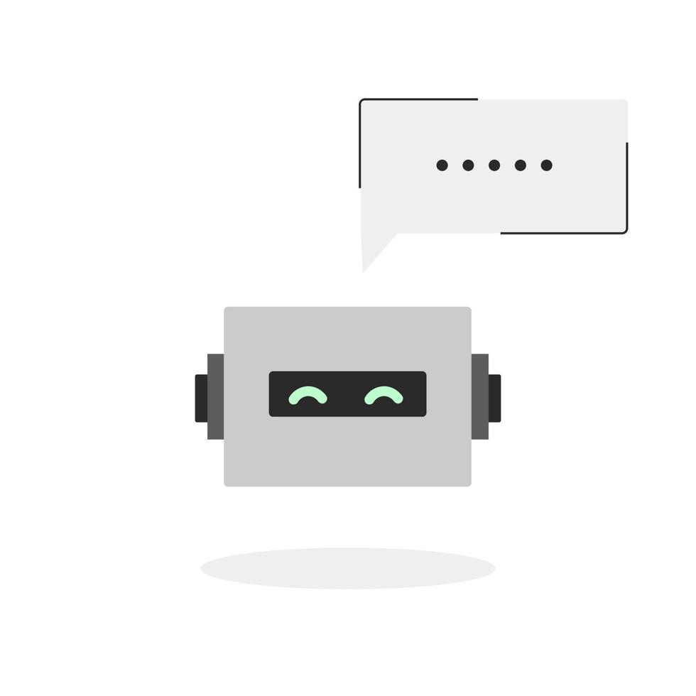 Chat bot isolated on white and speech bubble. Customer support service chat bot. Flat vector illustration. AI bots character and digital cyborg, futuristic technology service and communication