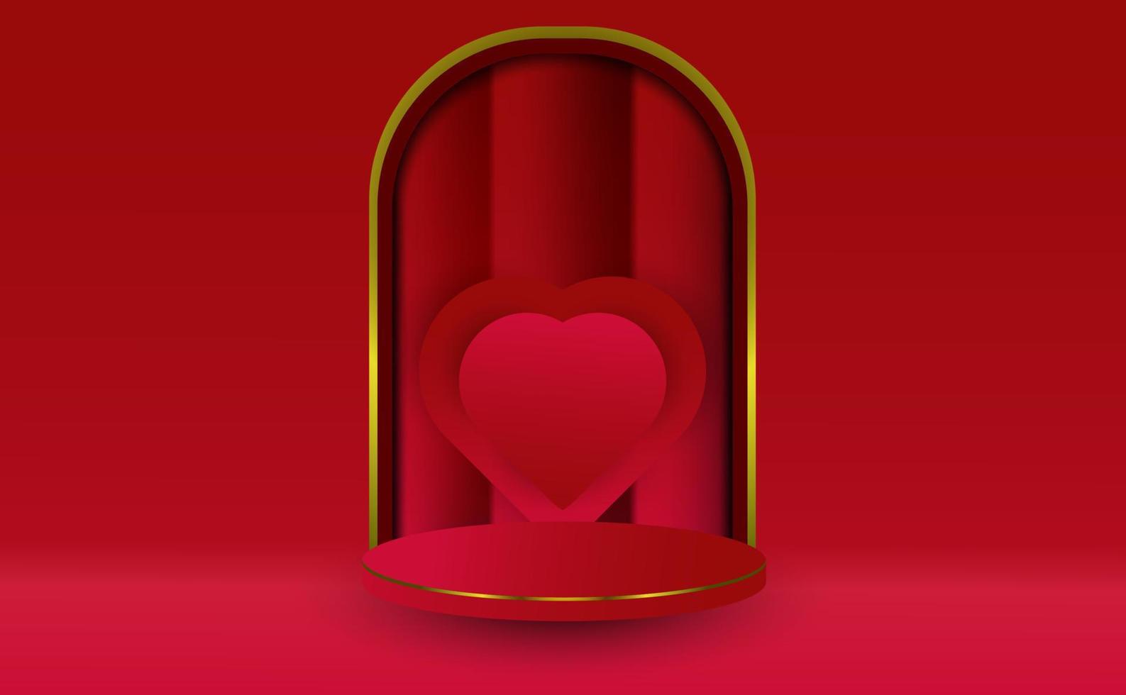 diseño de podio especial del día de san valentín para promoción de productos y folleto de productos, fondo con forma de corazón rojo o amor y cortinas vector