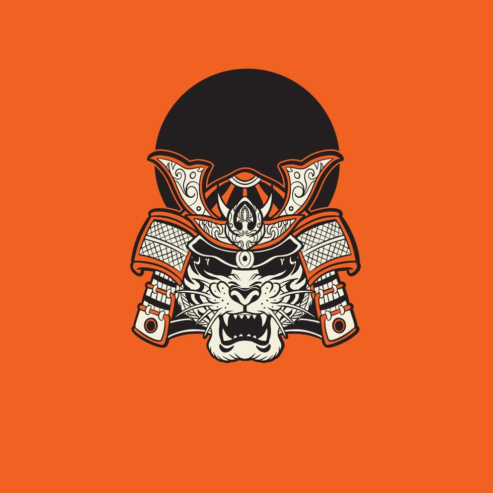 máscara de guerrero samurai. armadura tradicional de guerrero japonés. ilustración vectorial, gráfico de camisa. todos los elementos máscara, casco, colores están en capas separadas y editables. vector