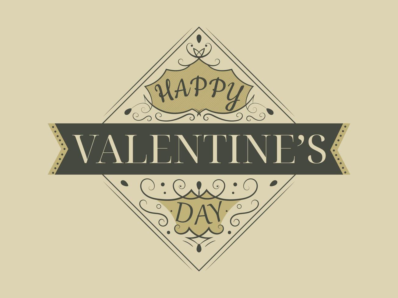 Vintage gift card or banner with decorations and inscription Happy Valentines Day. vector