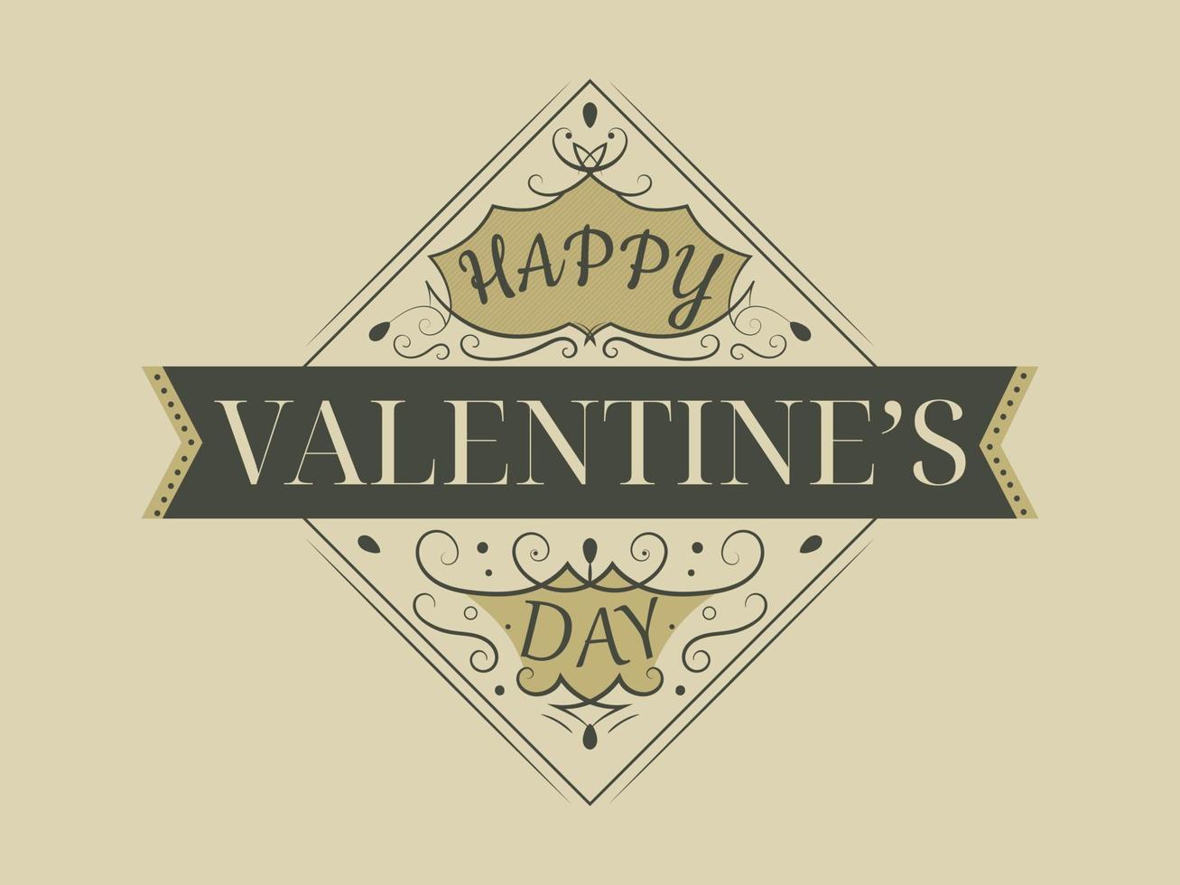 Vintage gift card or banner with decorations and inscription Happy Valentines Day. vector