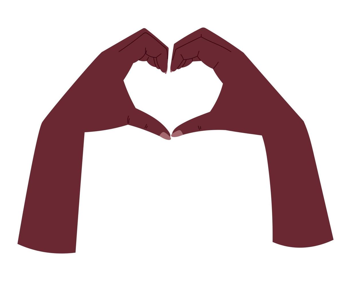 African American woman hands making a heart shape. Vector isolated flat illustration.