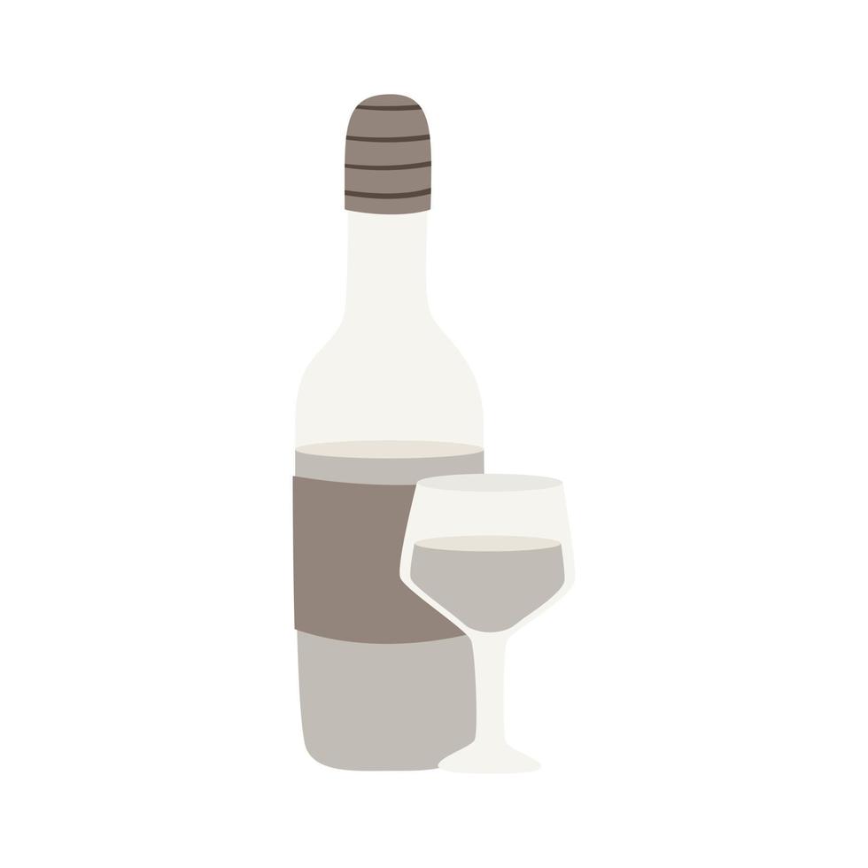 Vector isolated illustration of a bottle and a glass of wine on a white background.
