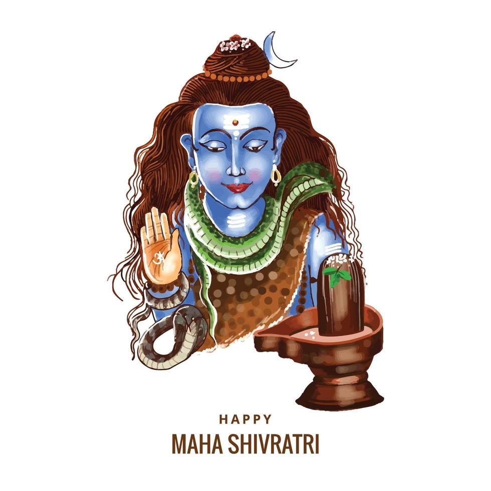 Hand draw lord shiva blessings maha shivratri holiday card ...