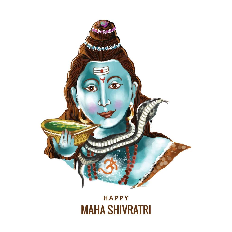 Hand draw lord shiva blessings maha shivratri holiday card ...