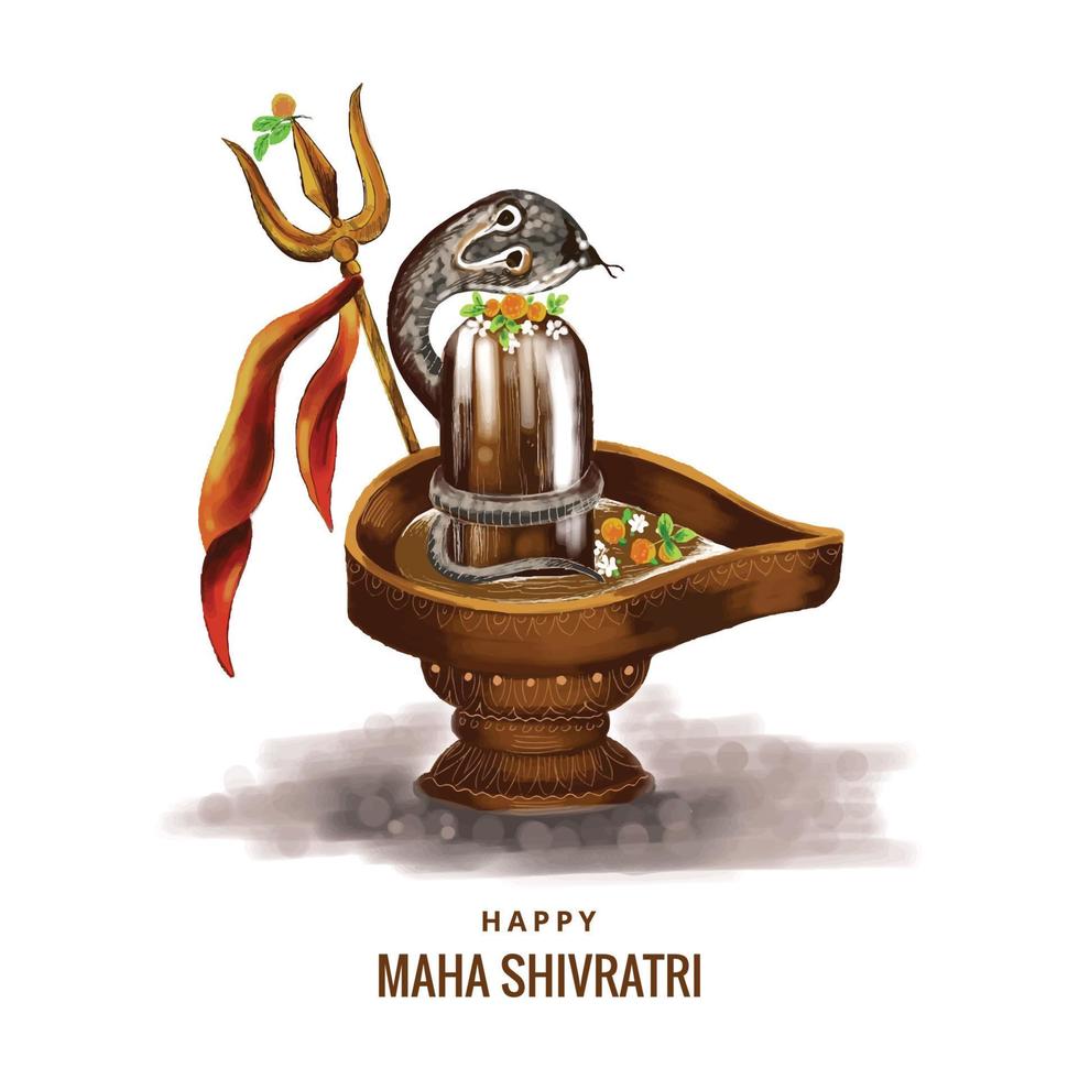 Maha shivratri festival greeting card with shivling background vector