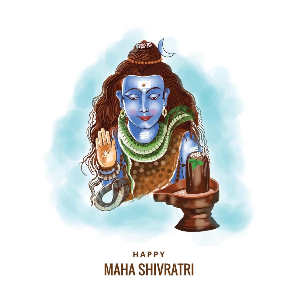 Hand draw lord shiva blessings maha shivratri holiday card ...