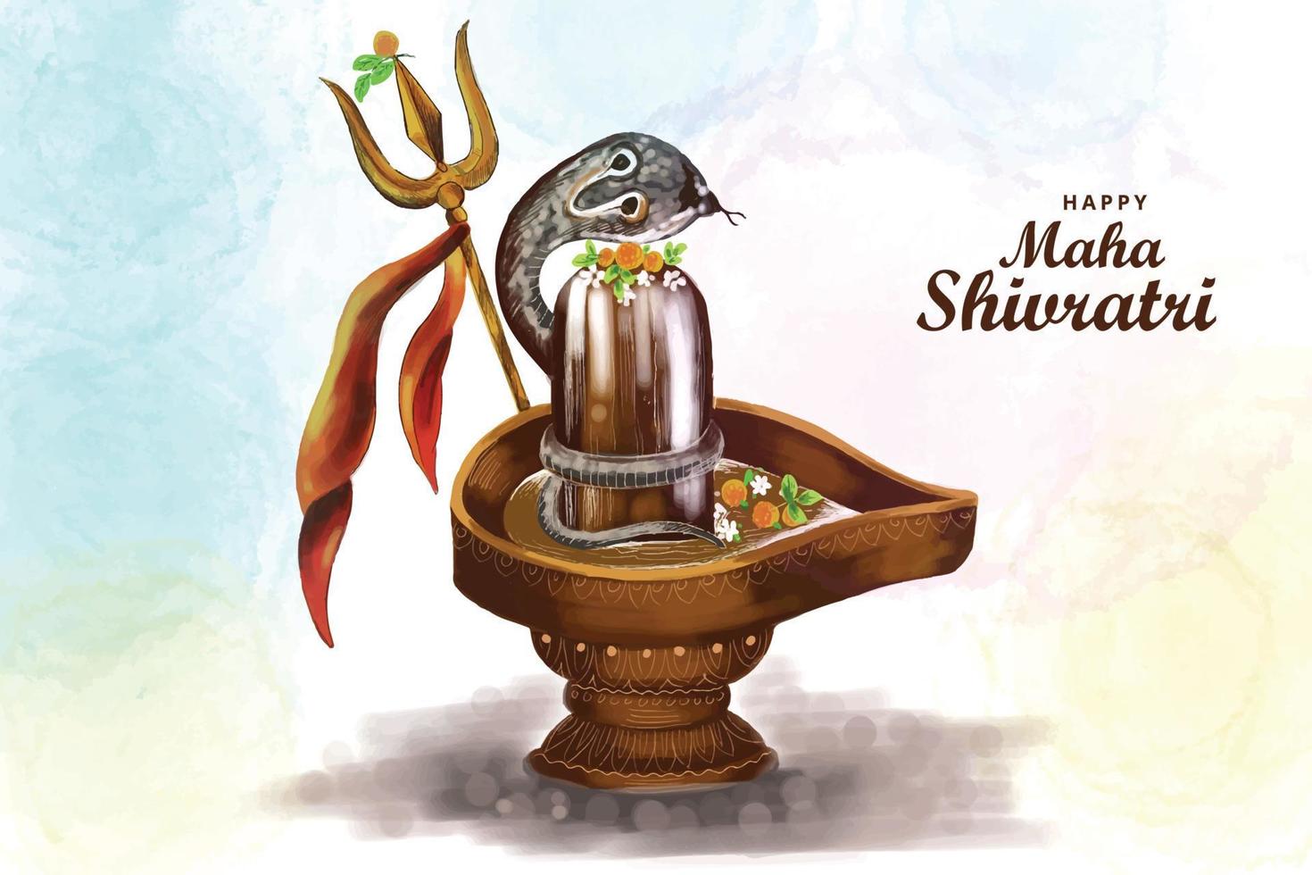 Maha shivratri festival greeting card with shivling background vector