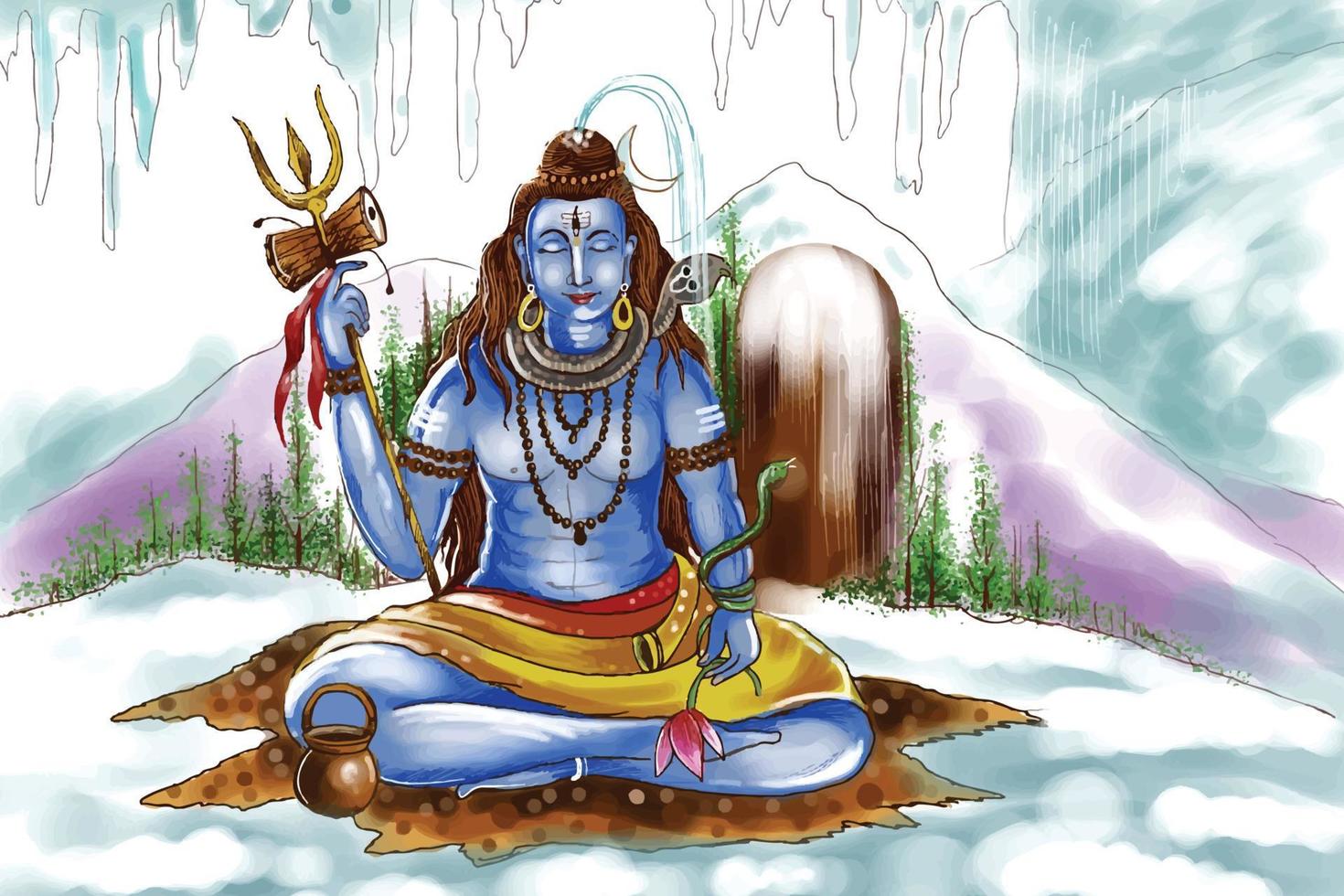 Hand draw lord shiva blessings maha shivratri holiday card background vector