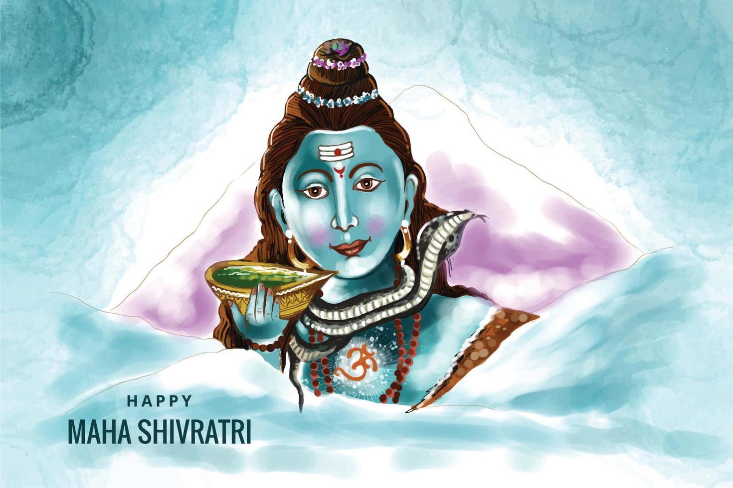 Lord shiva of india for traditional hindu festival maha shivaratri card background vector