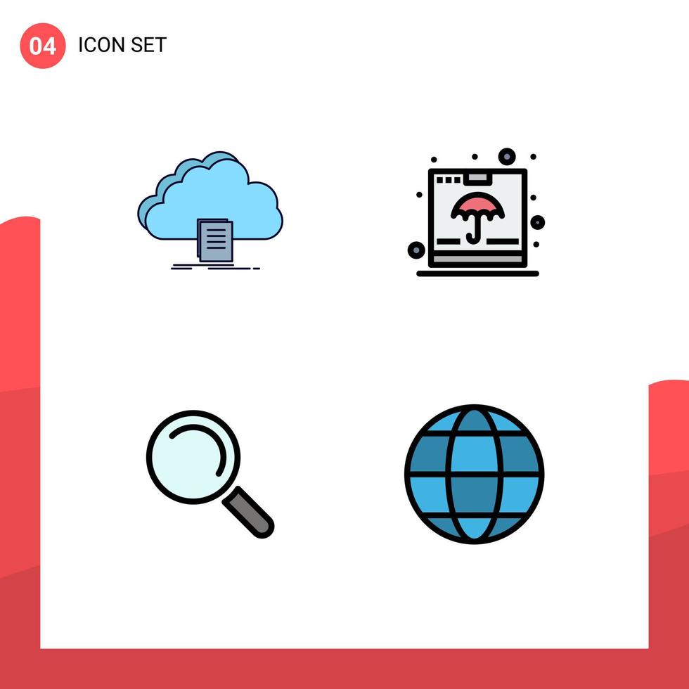 Pictogram Set of 4 Simple Filledline Flat Colors of cloud shipping file container search Editable Vector Design Elements