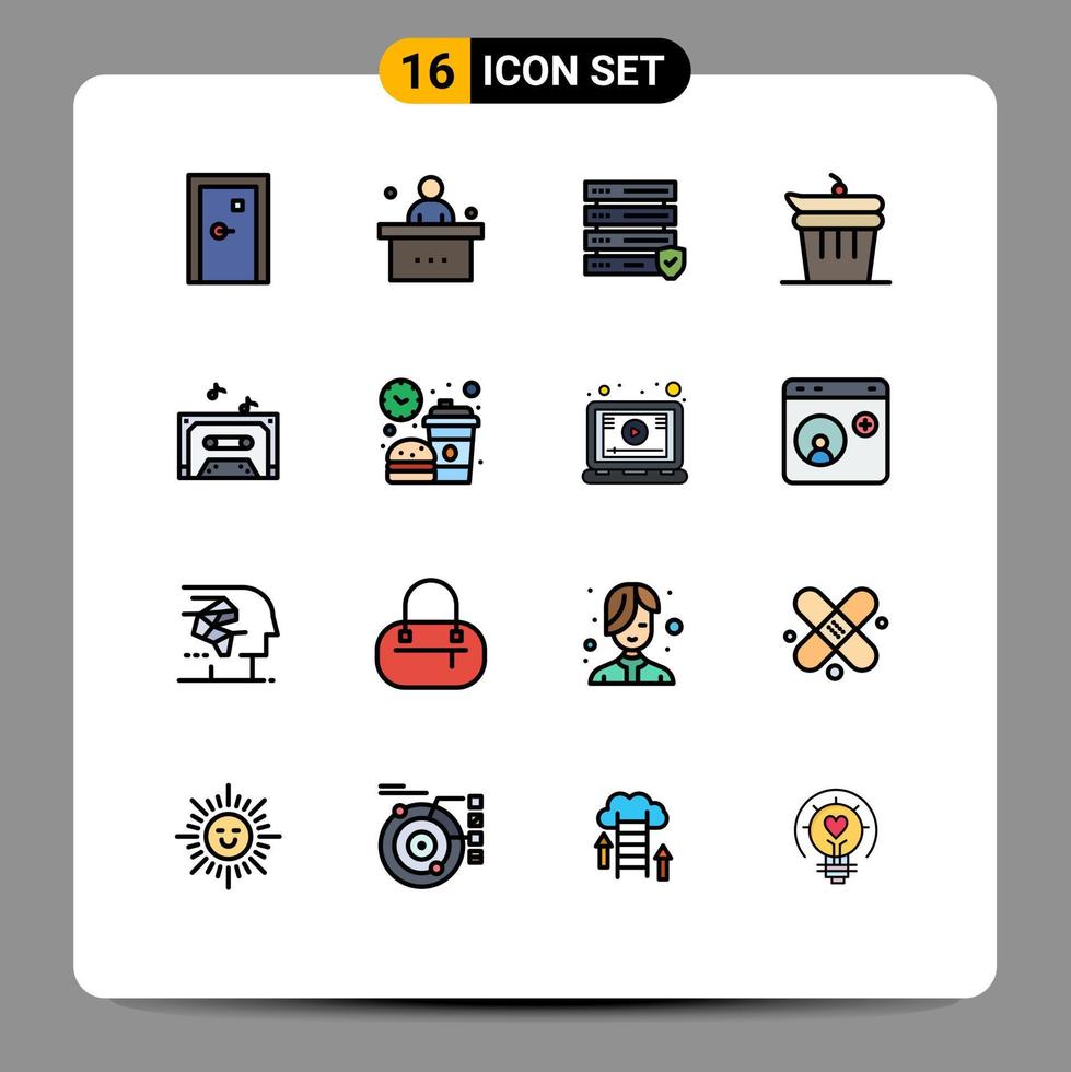 Modern Set of 16 Flat Color Filled Lines and symbols such as music food student done server Editable Creative Vector Design Elements