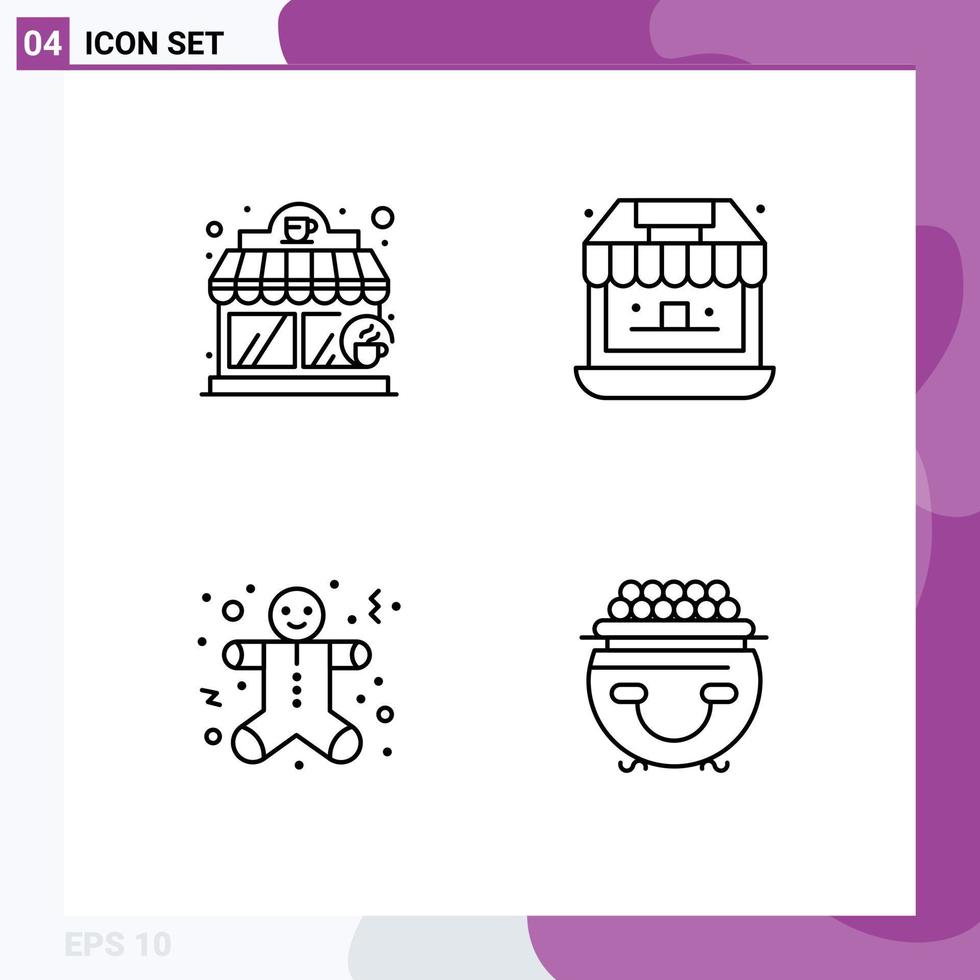 Set of 4 Modern UI Icons Symbols Signs for coffee house gingerbread men groceries store fortune Editable Vector Design Elements