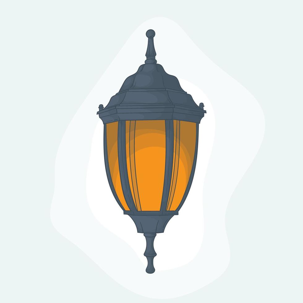 Black hanging lantern with yellow light in hand drawn design for ramadan or eid template vector