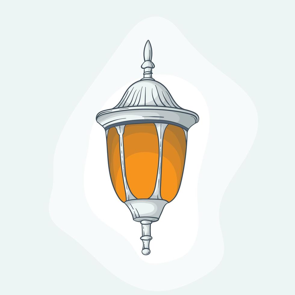 farol blanco con luz amarilla en diseño dibujado a mano para ramadán o diseño de plantilla eid vector