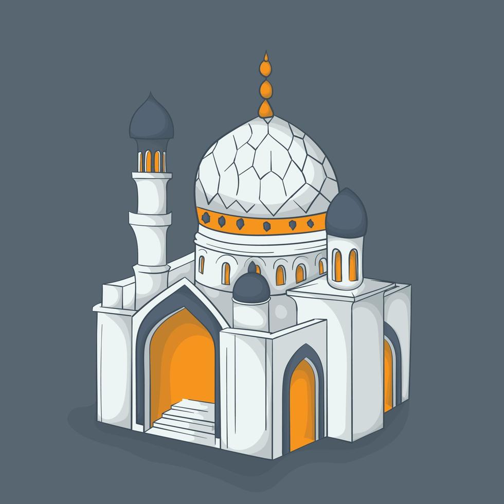 mezquita blanca con luz amarilla en diseño dibujado a mano para ramadán o plantilla eid vector