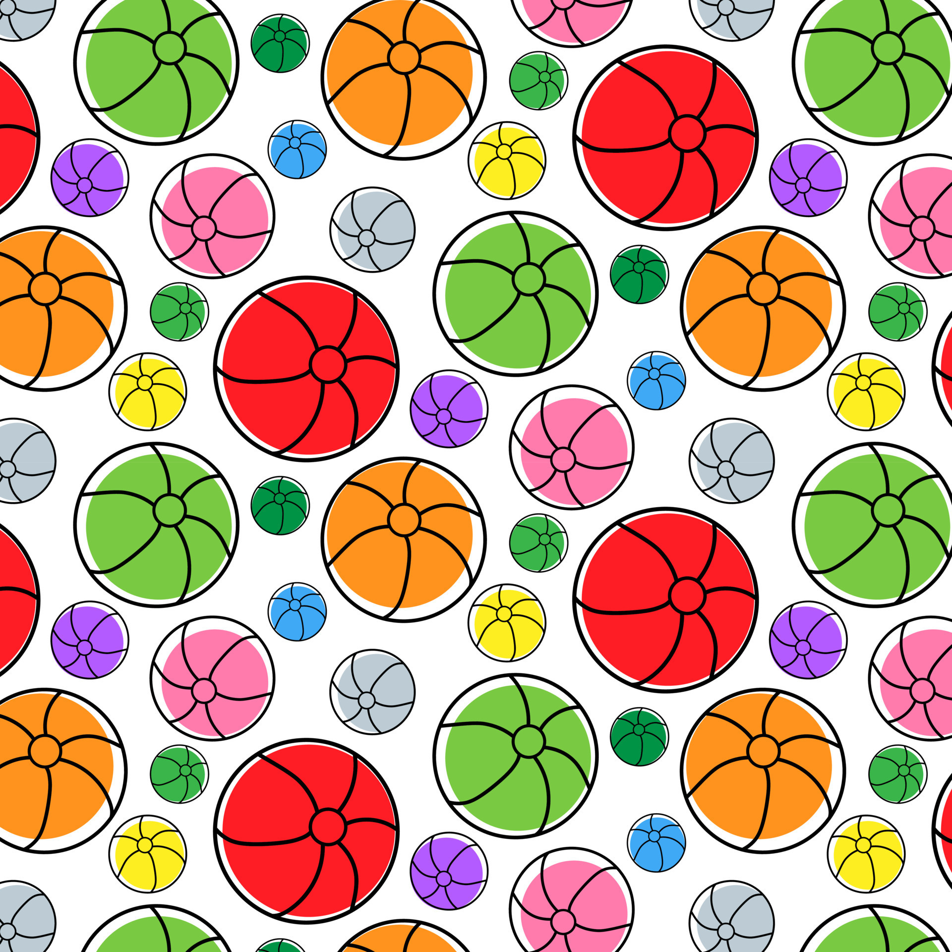 Seamless pattern with colorful beach balls on white background. Baby
