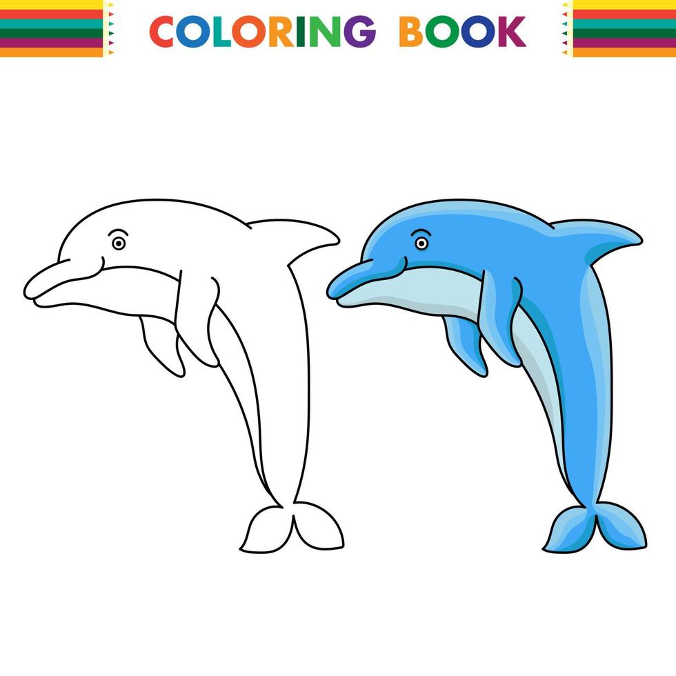 Delfín esbozado para colorear página aislado sobre fondo blanco. vector