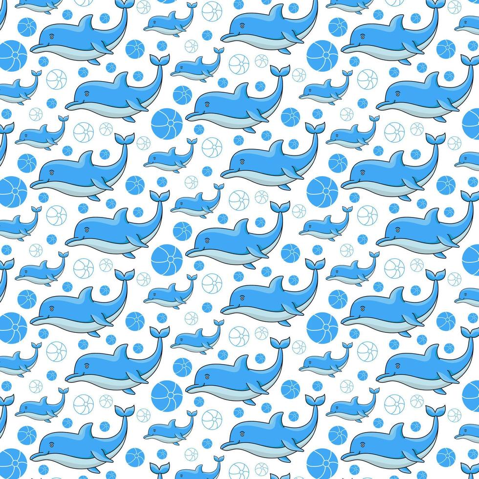 seamless pattern with dolphins and balls vector
