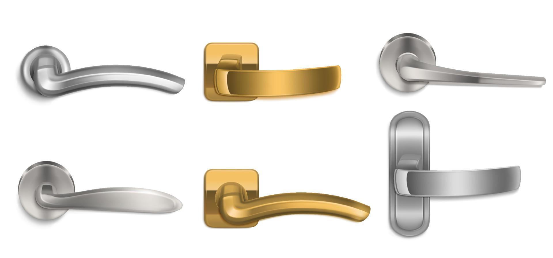 Realistic door handles golden and silver knobs set vector