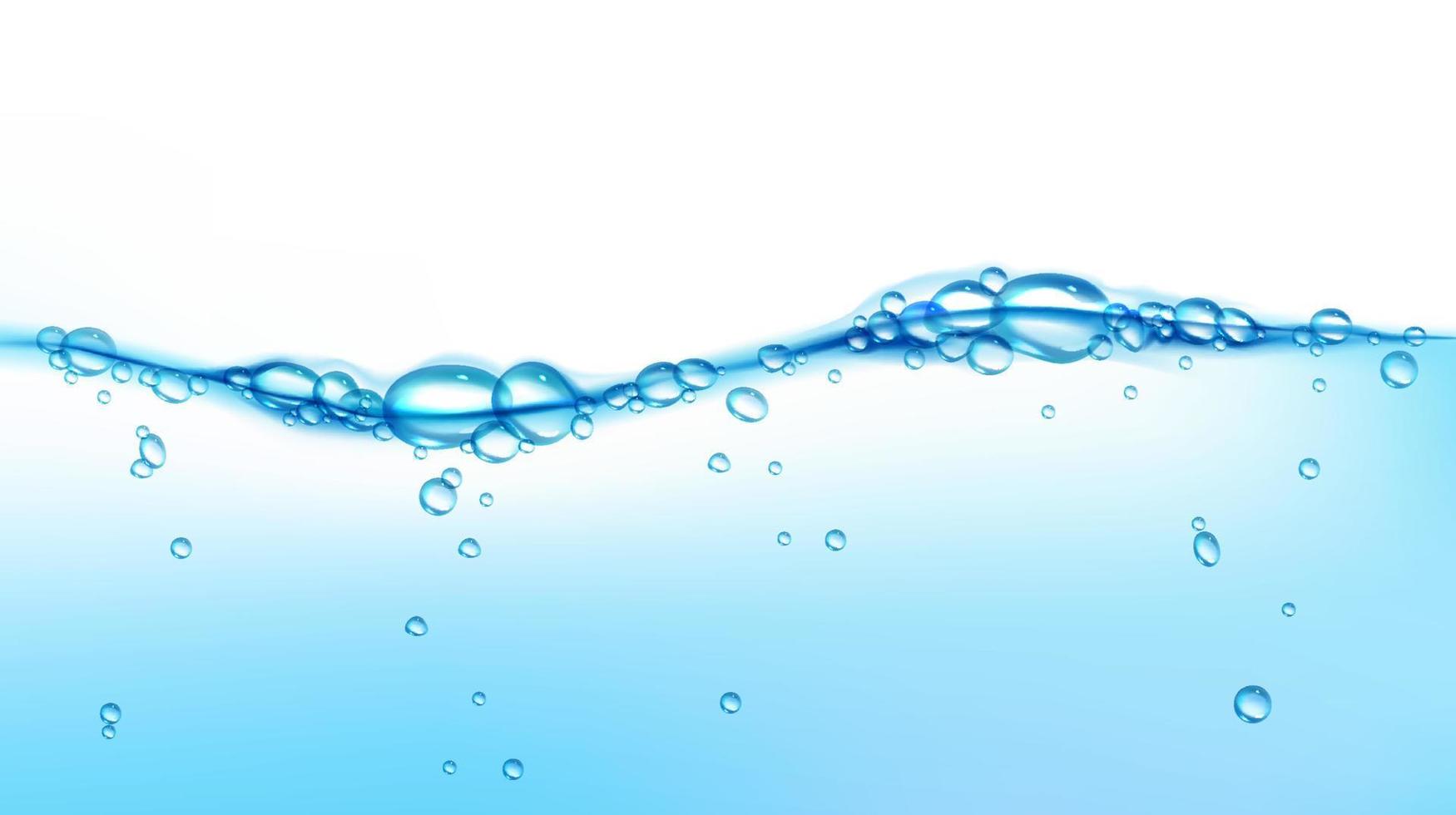 Vector blue clean water wave with air bubbles