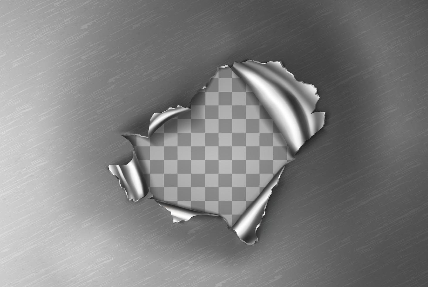 Metal rip hole with curly edges, ragged crack vector