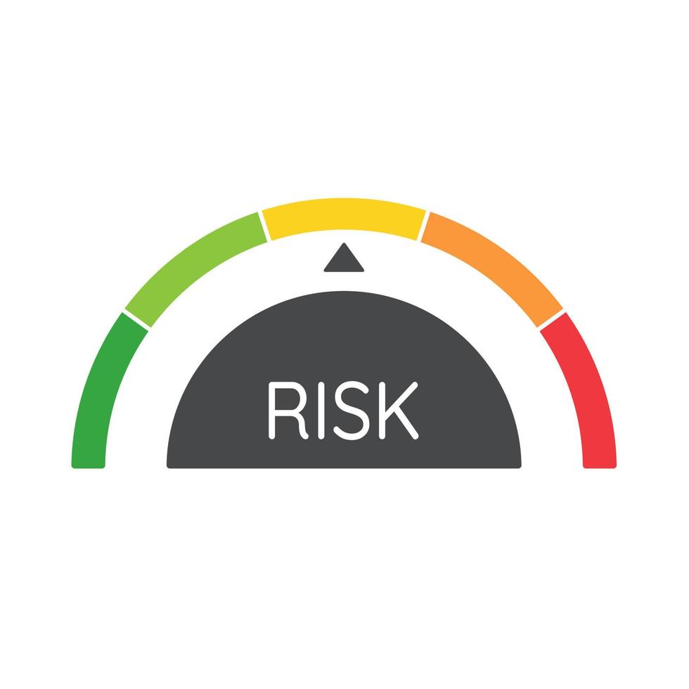 la aguja de kilometraje mide el nivel de riesgo empresarial. concepto de gestión de riesgos antes de invertir vector