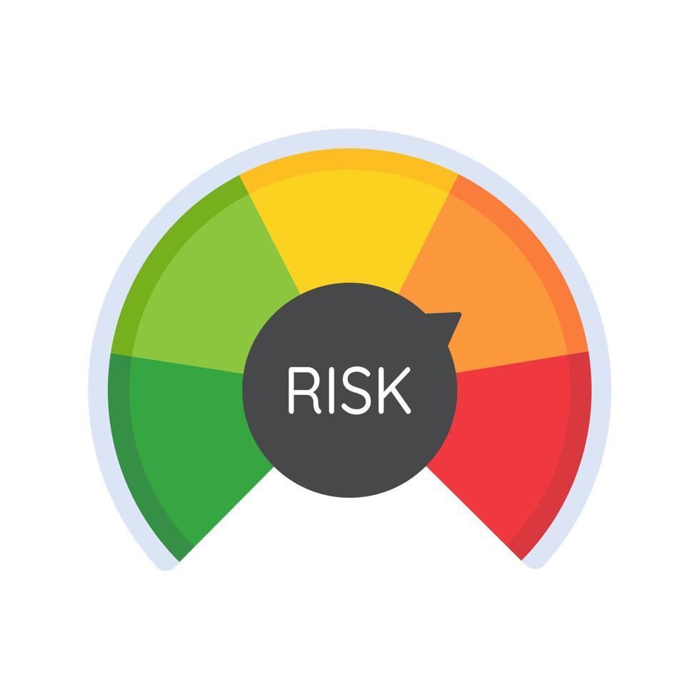 la aguja de kilometraje mide el nivel de riesgo empresarial. concepto de gestión de riesgos antes de invertir vector