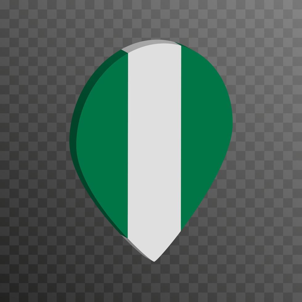 Map pointer with Nigeria flag. Vector illustration.
