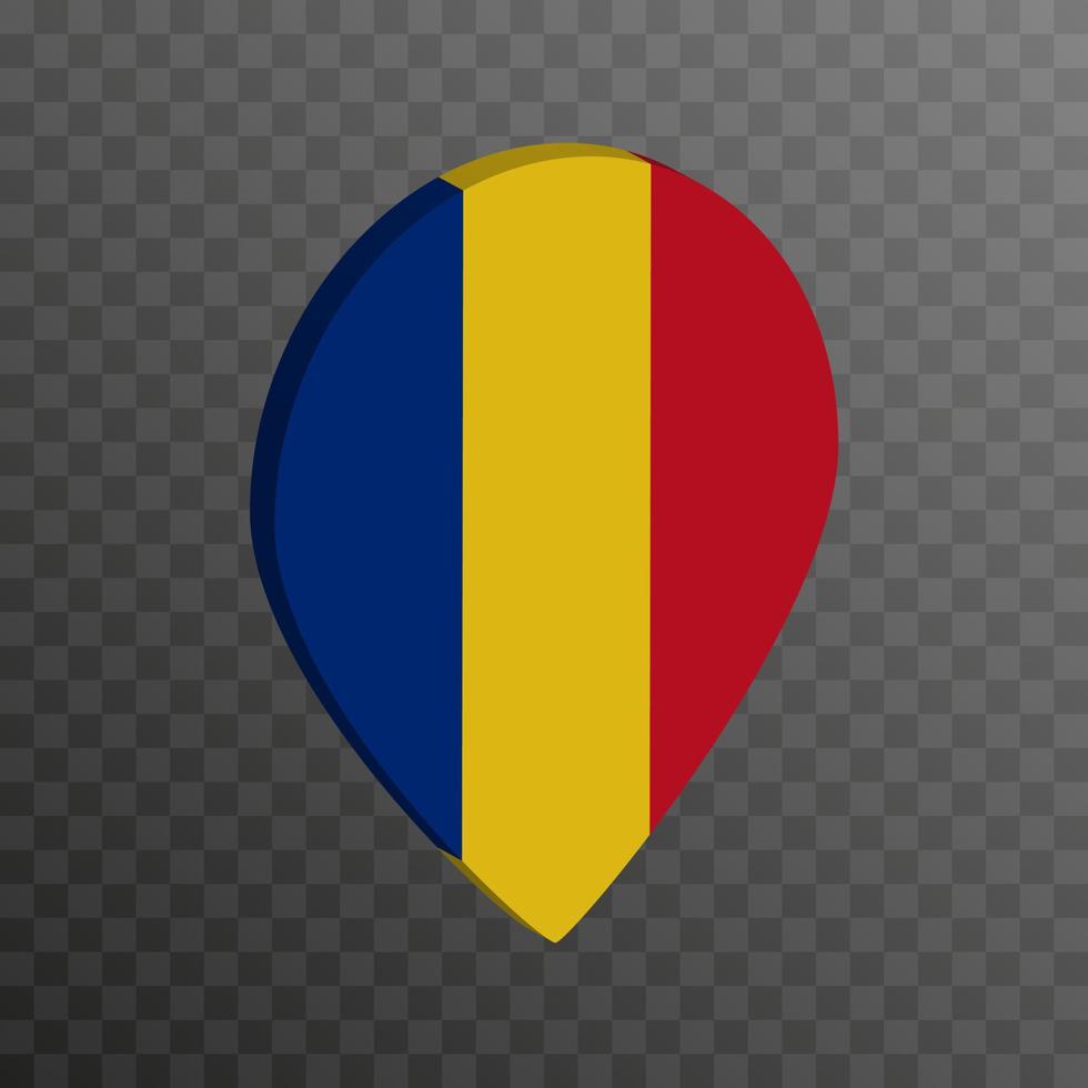 Map pointer with Romania flag. Vector illustration.