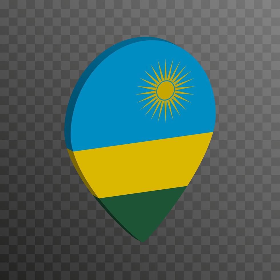 Map pointer with Rwanda flag. Vector illustration.