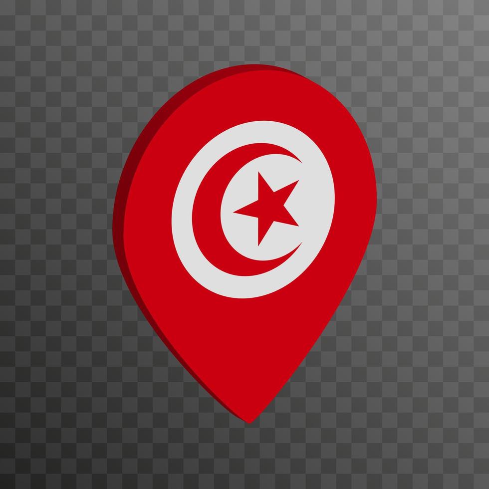 Map pointer with Tunisia flag. Vector illustration.