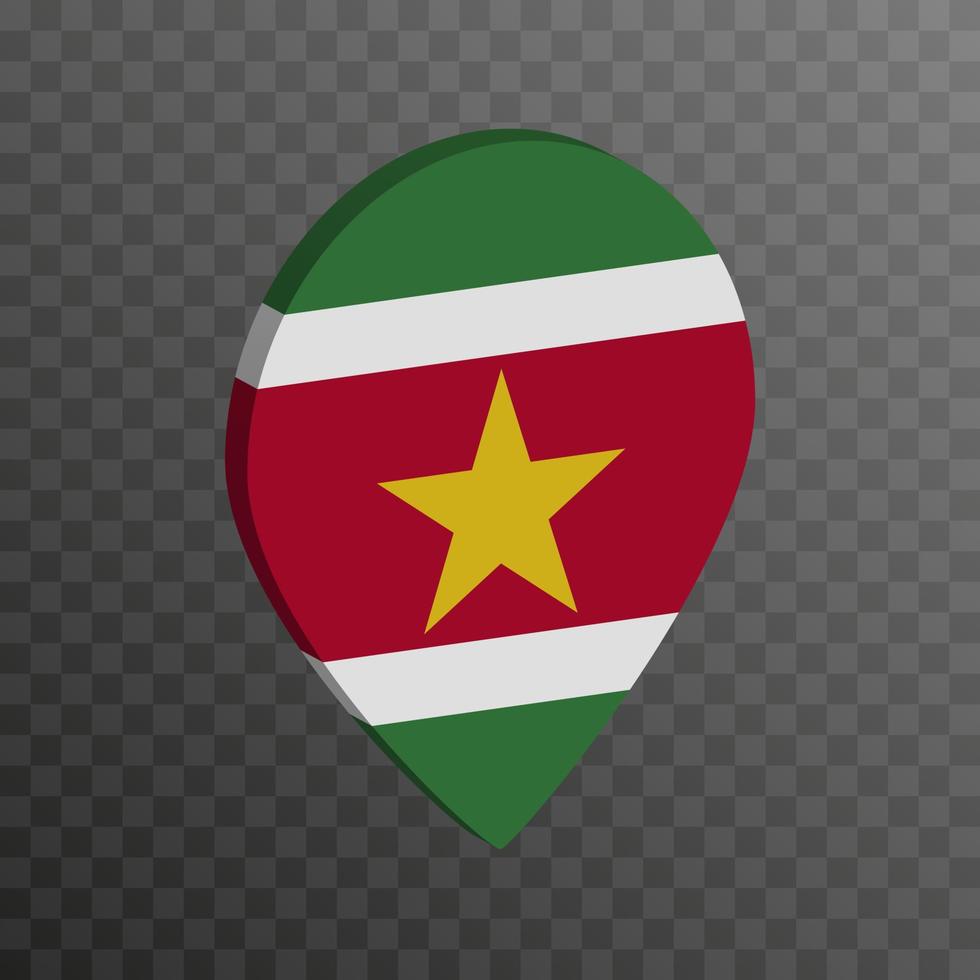 Map pointer with Suriname flag. Vector illustration.