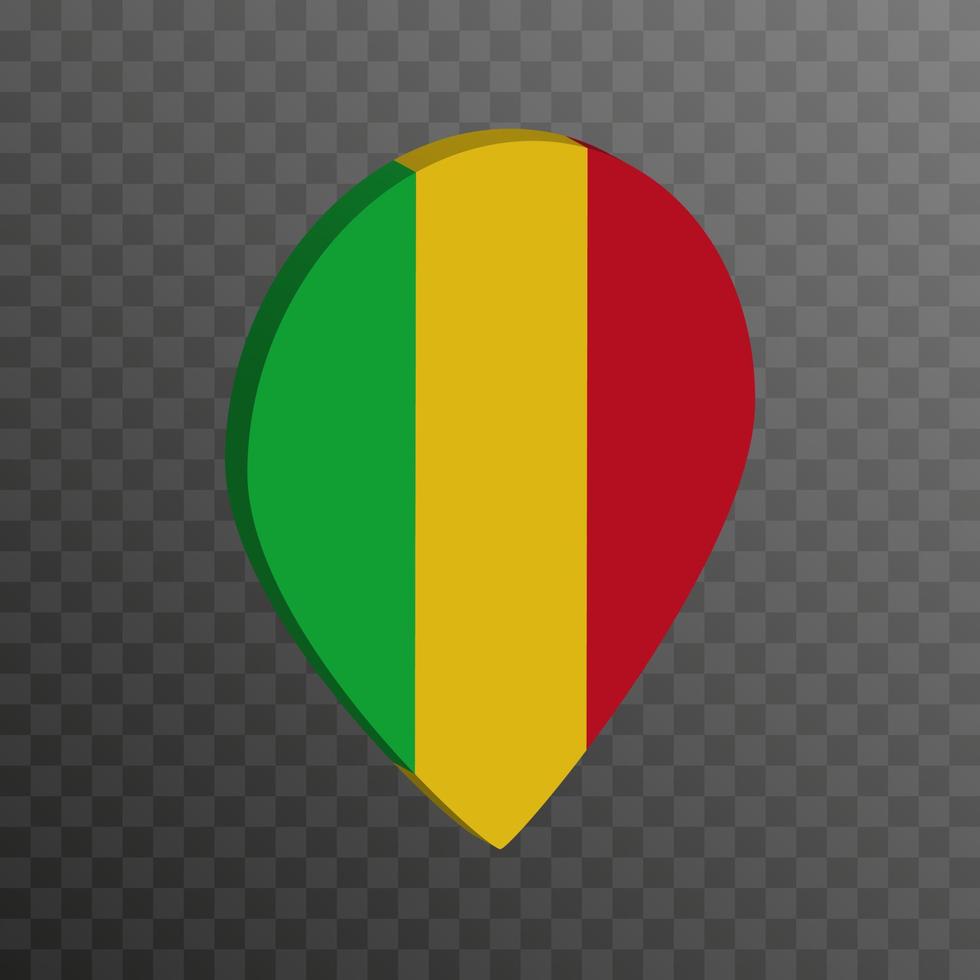 Map pointer with Mali flag. Vector illustration.