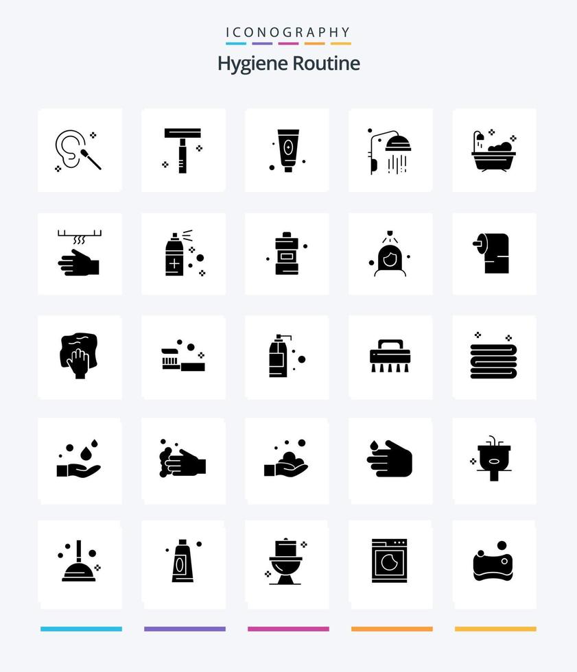 Creative Hygiene Routine 25 Glyph Solid Black icon pack  Such As cleaning. bath. beauty. shower. bathroom vector