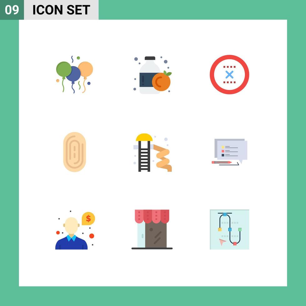 9 Thematic Vector Flat Colors and Editable Symbols of water park slider circle touch biometric Editable Vector Design Elements