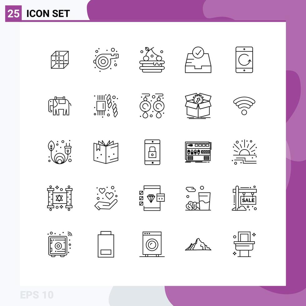 Stock Vector Icon Pack of 25 Line Signs and Symbols for mobile communication food cellphone mailbox Editable Vector Design Elements