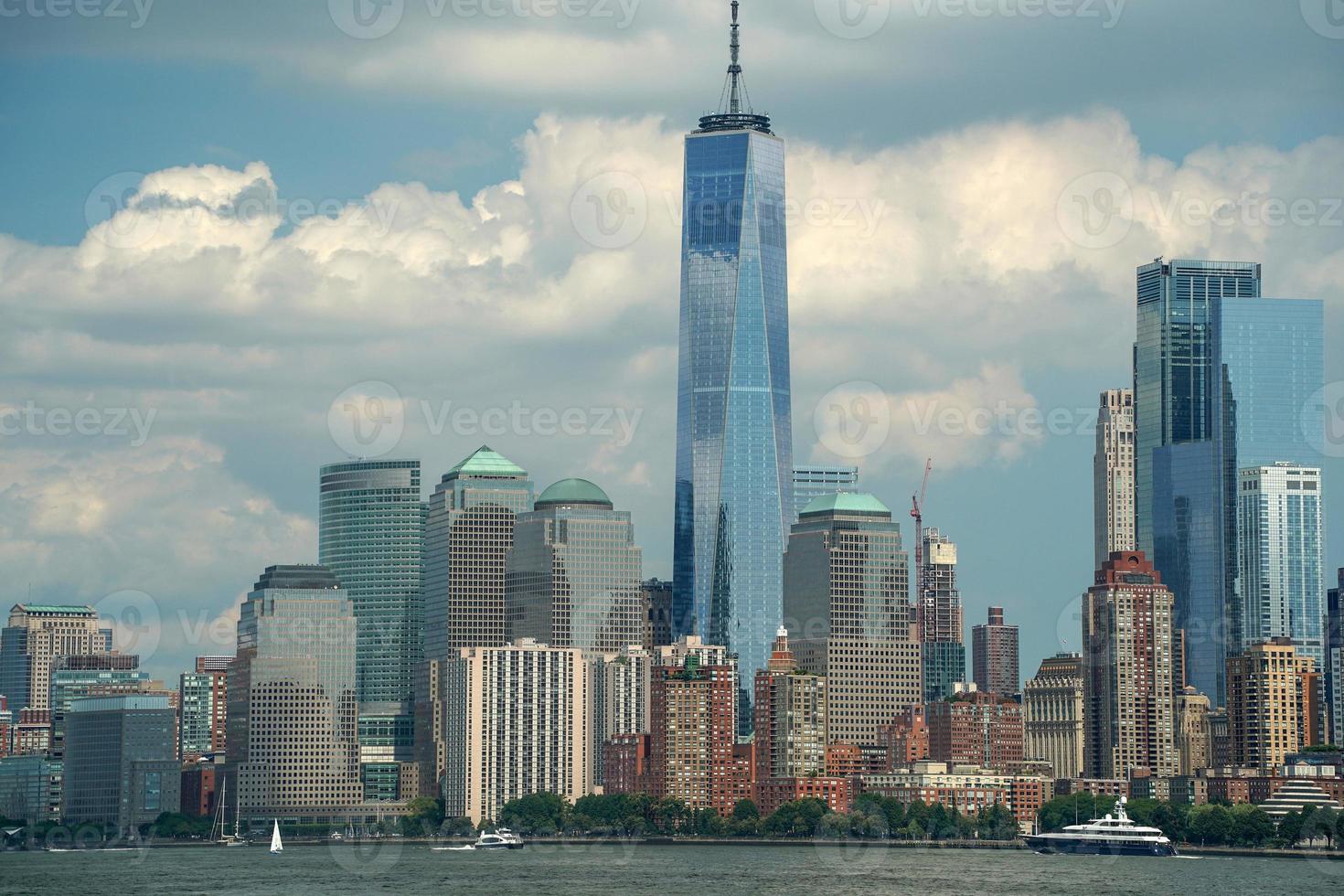 new york view cityscape from hudson river liberty island photo