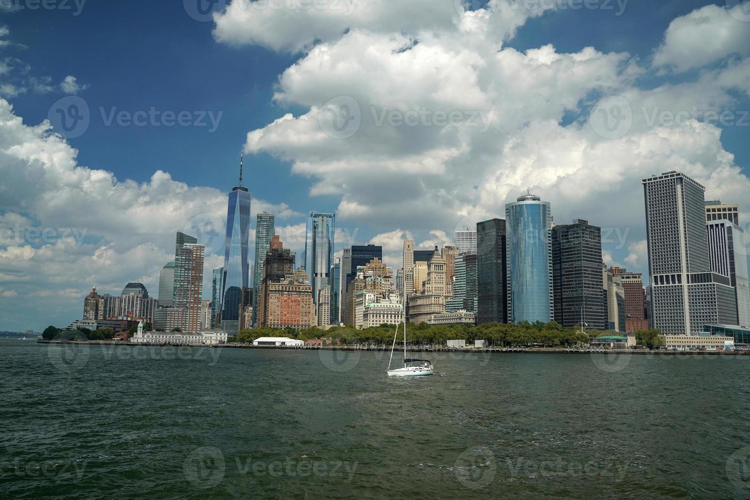 new york view cityscape from hudson river liberty island photo