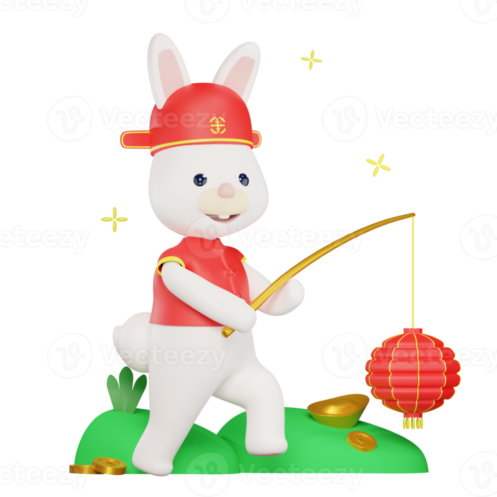 Chinese new year with a rabbit walking carrying a lantern png