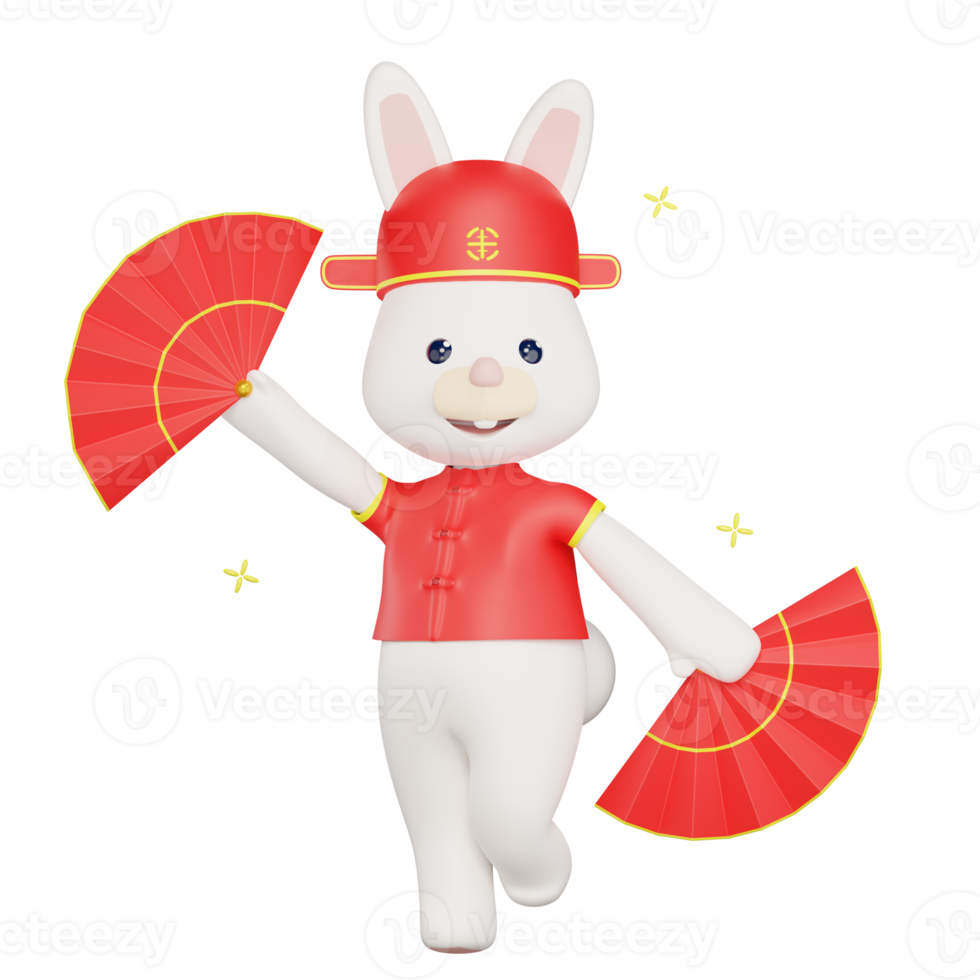 Chinese new year with a rabbit using a fan png