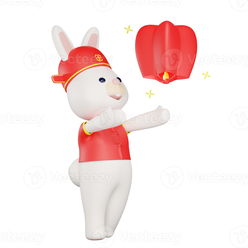 Chinese new year with a rabbit flying a lantern png