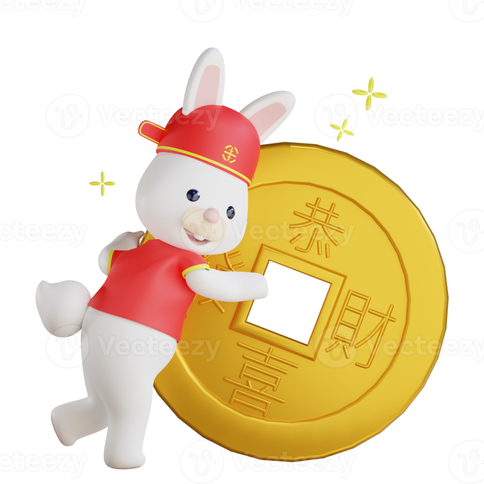 Chinese new year with a rabbit carrying a big coin png