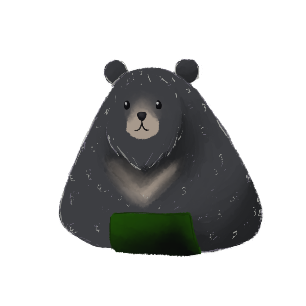 söt svart Björn arbetssätt med bärbar dator, vattenfärg hand dragen typ. png