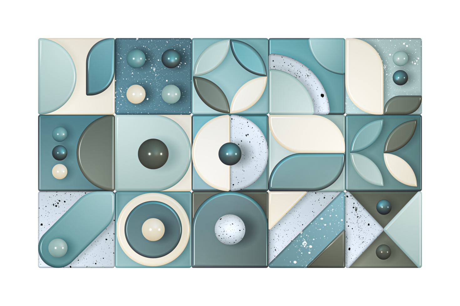 Abstract geometric mosaic 3d transparent pattern design with tracery of shapes with bright circles, squares, and rectangles png