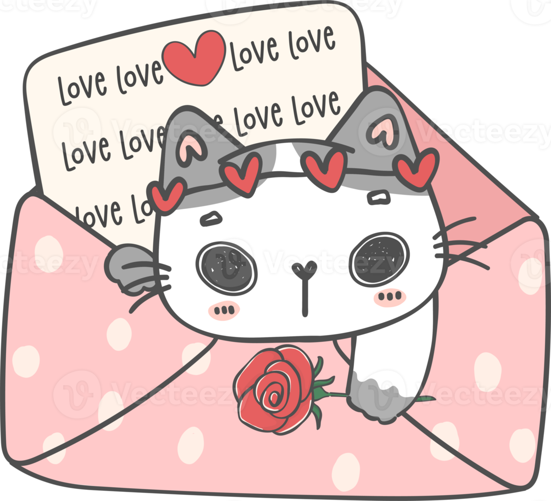 kawaii happy Valentine white kitten cat in mug with rose flowers