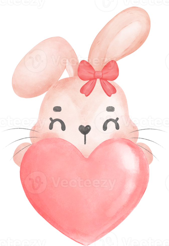 Cute happy sweet pink bunny rabbit cartoon character watercolour png